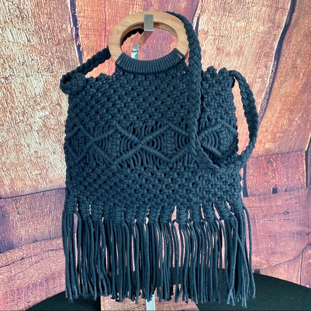 Danielle Nicole Boho Style Macrame Bag W/Fringe - image 1